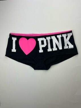 NWT Vintage Victoria’s Secret PINK I Heart PINK Black Boyshort Panties size L